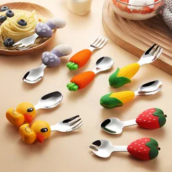 304 Stainless Steel Children's Tableware Baby Learning How To Eat, Prevent Scalding and Falling Practice Auxiliary Food Spoon