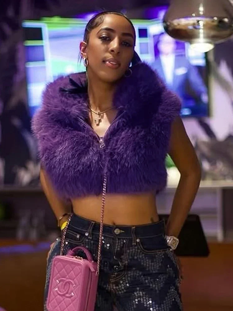 Leosoxs Sexy fourrure débardeurs femmes Chic à capuche Zip automne tendance Cardigan minuit basique rue fête Club fourrure Hipster gilet