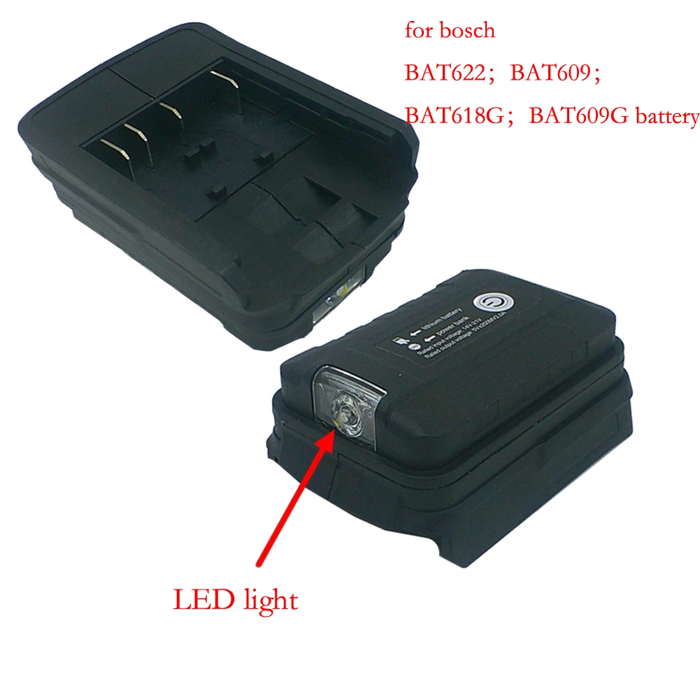 

Battery Adapter With LED Light And USB-Type-C Output For Bosch 18V Lithium Battery Power Tool Charging And Flashlight Use