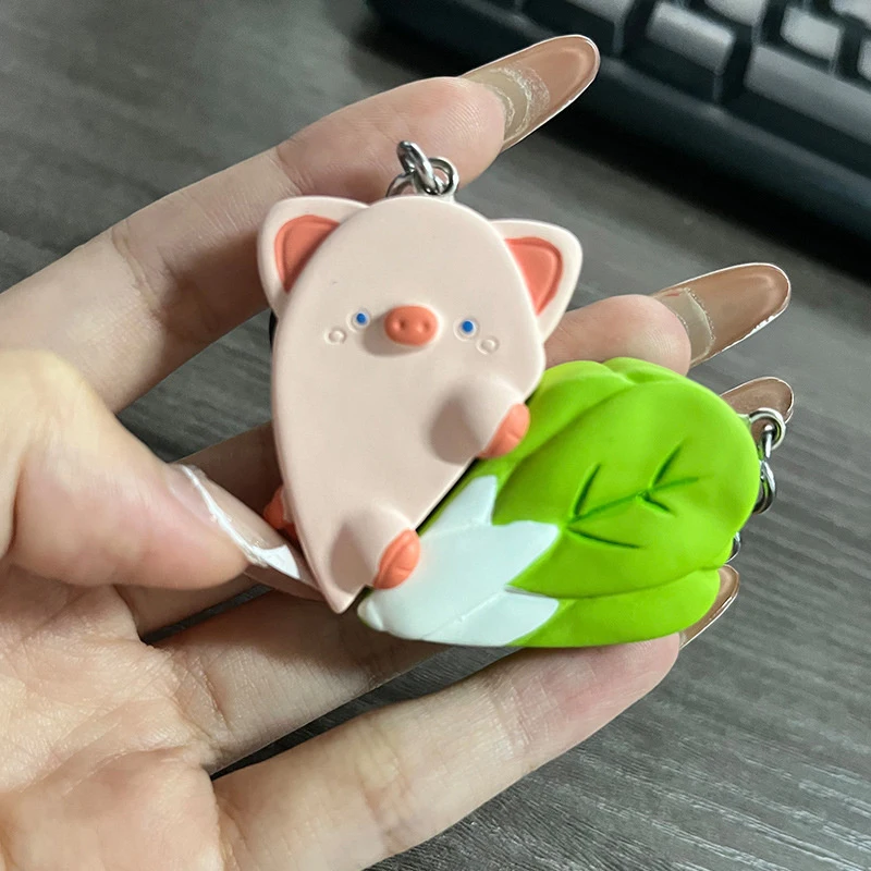 1Pair Cute Cartoon Couple Pig Cabbage Resin Key Chain With Magnetic Kawaii Heart Shaped Keyrings Bag Pendant Car Key Accessories