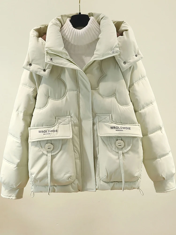 

Detachable Hat Thiened Warm Cotton Jaet Women's Loose ort Sle Winter New Arrival Outerwear Cotton Coat Top