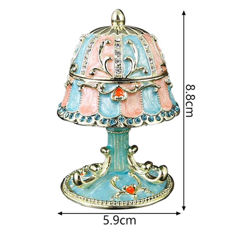 Faberge Style Table Lamp Jewelry Box Hand-Painted Enamel Crystal Rhinestones Collectible Gifts Metal Home Decor