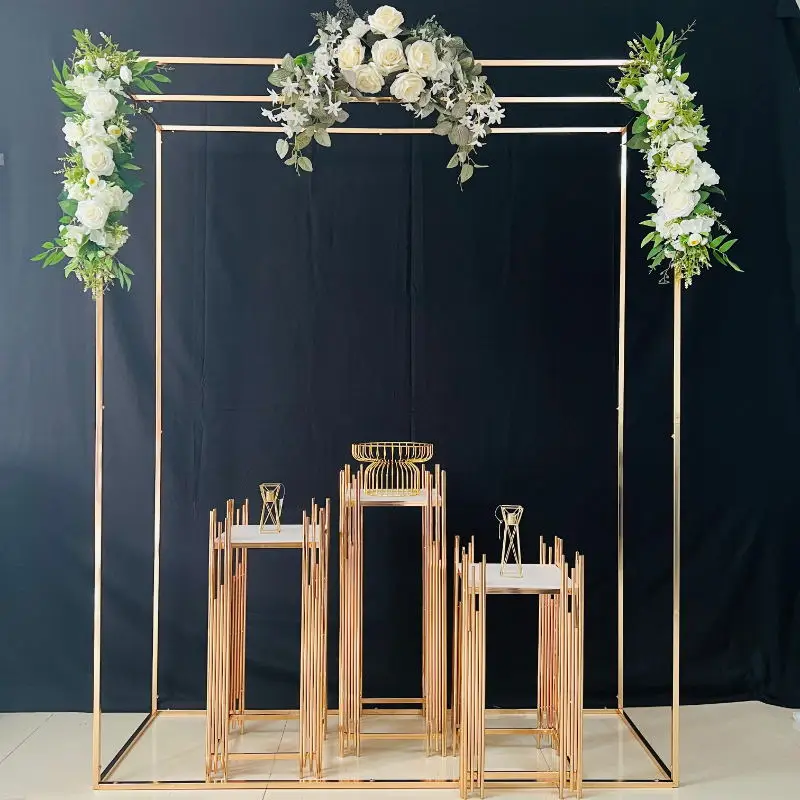 

Luxury Grand Event Backdrop Props Wedding Floral Arch Column Stand Welcome Entrance Door Frame Cake Holder Plinth Dessert Table