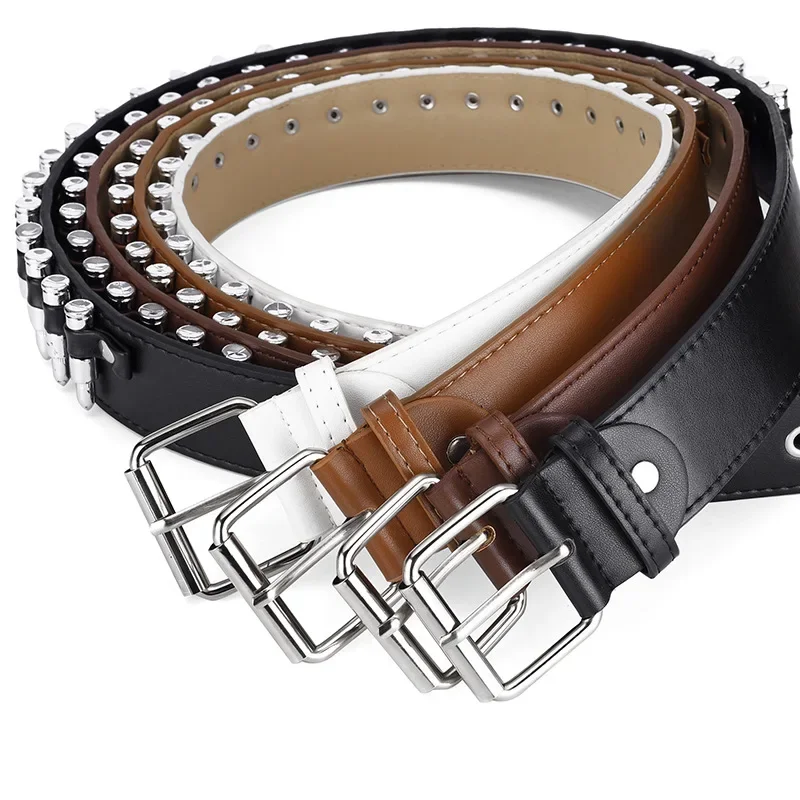 Y2K Women\'s Personalized Belt Punk Style Bullet Design Men\'s Wide Waistband Ladies Leather Studded Waistband