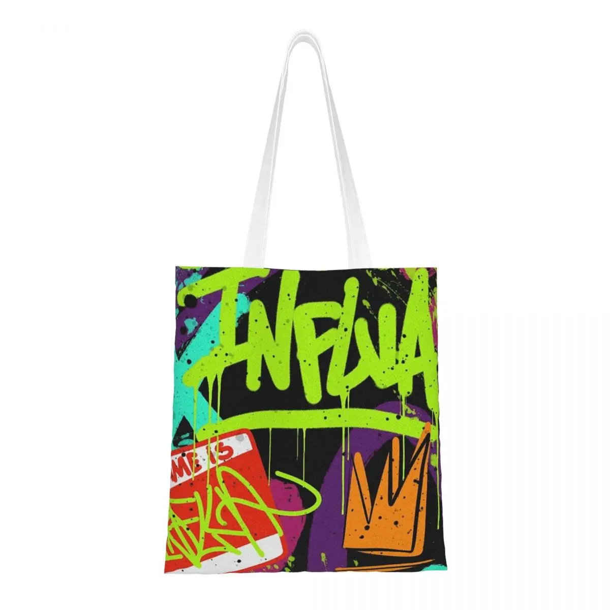 Tas Belanja Seni Jalanan Grafiti Hip Hop Pola Perkotaan Tas Kanvas Wanita Tas Tote Wanita Dapat Digunakan Kembali Tas Tangan Travel