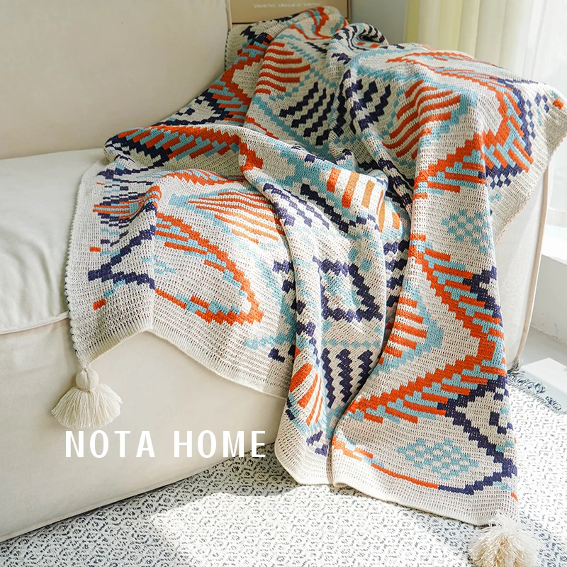 

Nordic style knitted geometric drawing fashionable sofa blanket