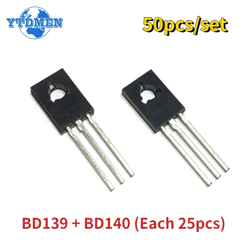 50pcs/set Transistor BD139 BD140 Each 25pcs TO-126 NPN PNP 80V 1.5A TO126 Silicon Triode Transistors Assortment Kit