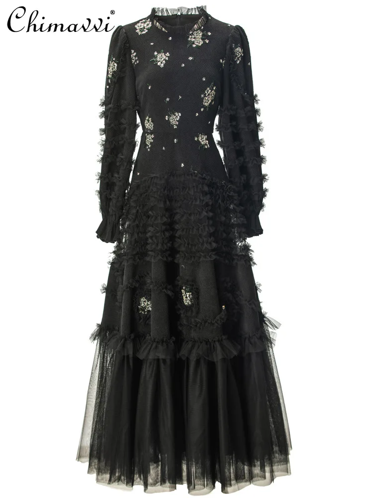 

Heavy Beaded Sequin Tassel Long Dress 2025 Autumn and Winter New Fashion Long Sleeve Elegant Light Luxury Dress for Women