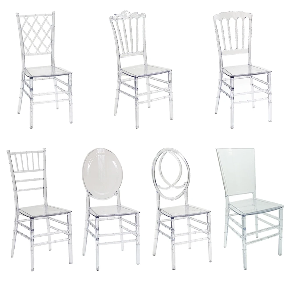 Luxury PC Transparent Crystal Resin Acrylic Transparent Chiavari Wedding Chair for Events Hotel Banquet Party Restaurant Dining
