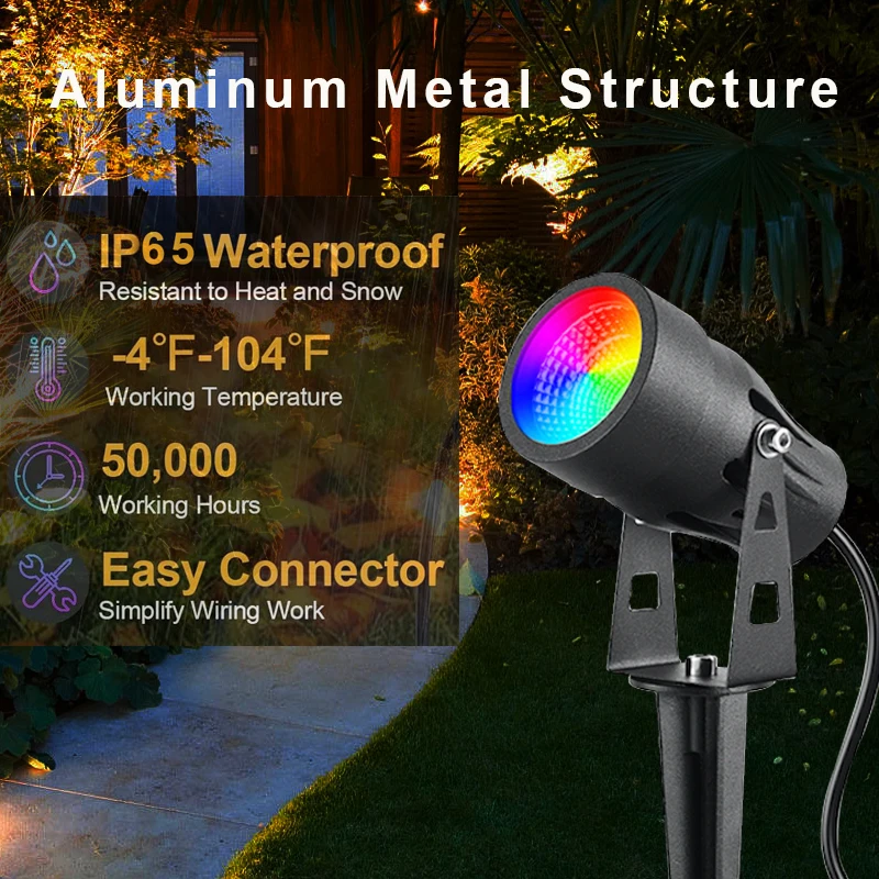 RGB Outdoor Spotlight LED Lawn Lamp with Spike 6W 12V Color Change Waterproof Garden Path Landscape Spot Light with Remote 8pcs