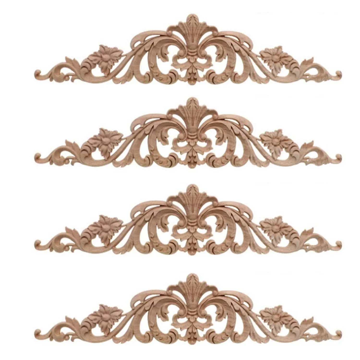 New 4Pcs Wood Carving Decal Wood Carved Furniture Appliques Corner Onlay Applique Furniture Home Door Decor DIY