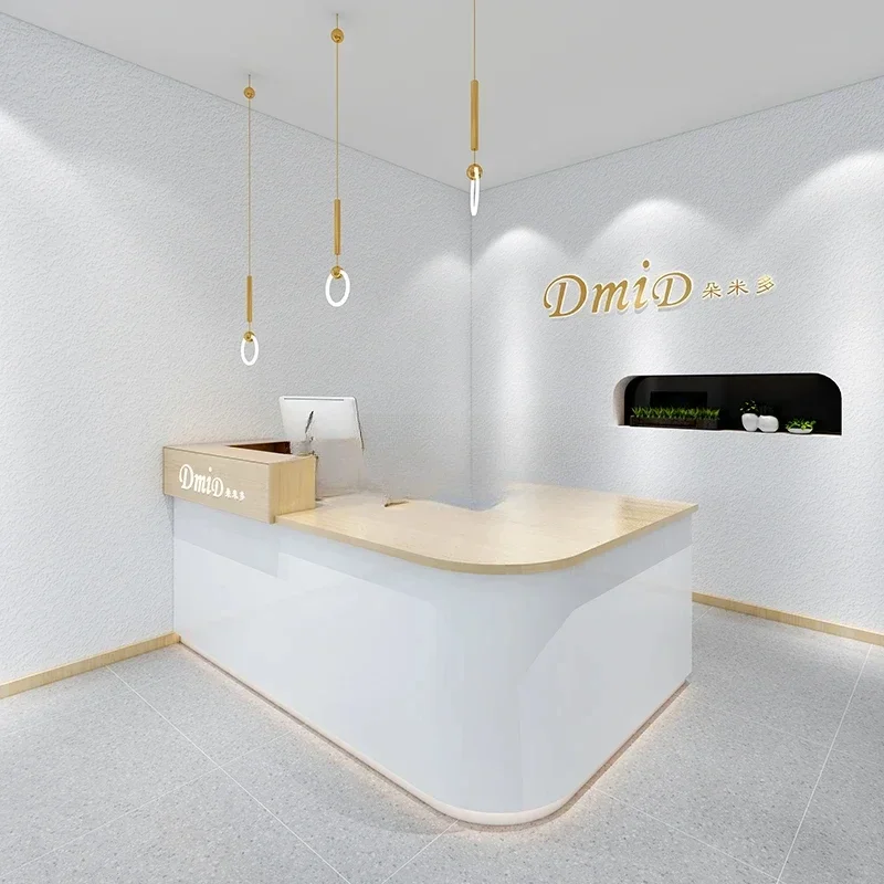 Clothing store checkout page Simple modern store Curved corner counter Beauty salon Barber front desk