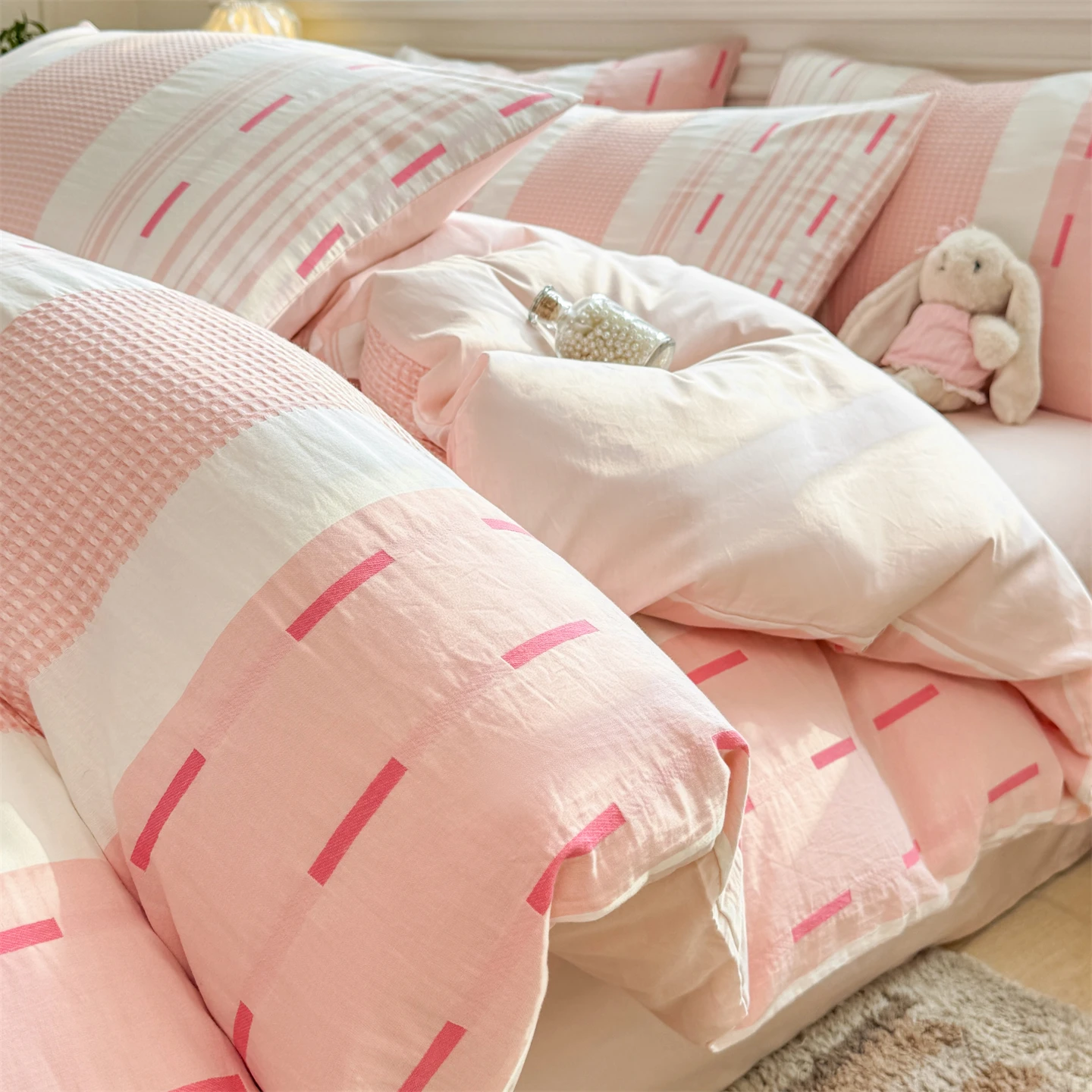 100% Cotton Bedding Set Yarndyed Jacquard Special Design Stripe Duvet Cover Set King Queen Size Soft Comfortable for Bedroom Dec
