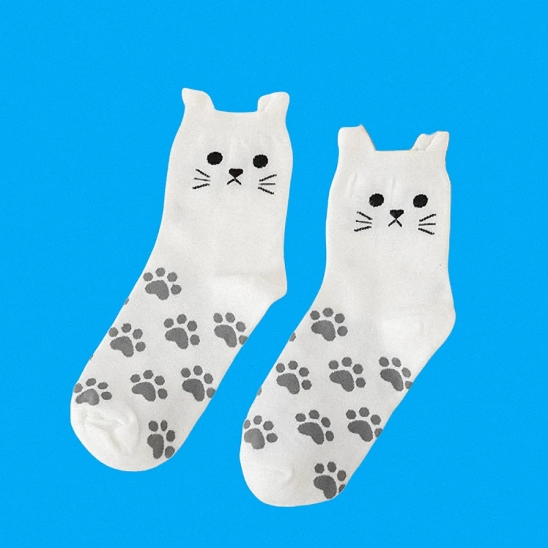 Calcetines de gato de tubo medio para mujer, medias informales de estilo coreano, de algodón cálido, a la moda, novedad de otoño e invierno, 5/10 pares