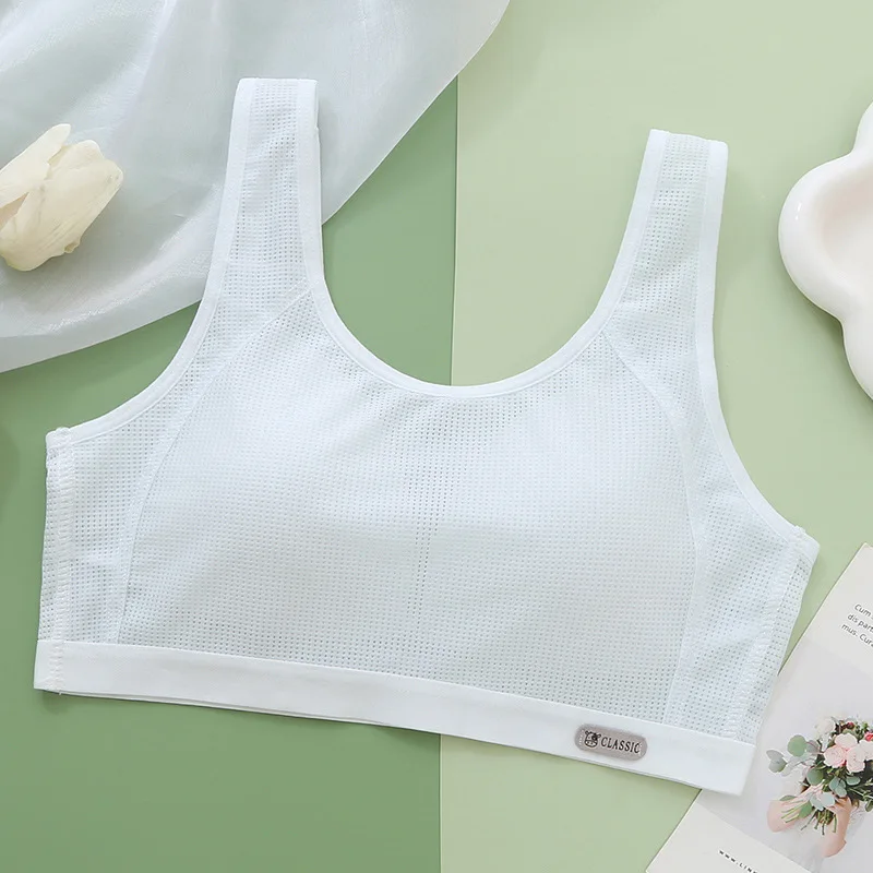 1-3Pcs Thin Summer Underwear for Teenage Girls, Anti-Bounce Vest for Students Cotton Sports Bra for Kids Student Vest - view 2