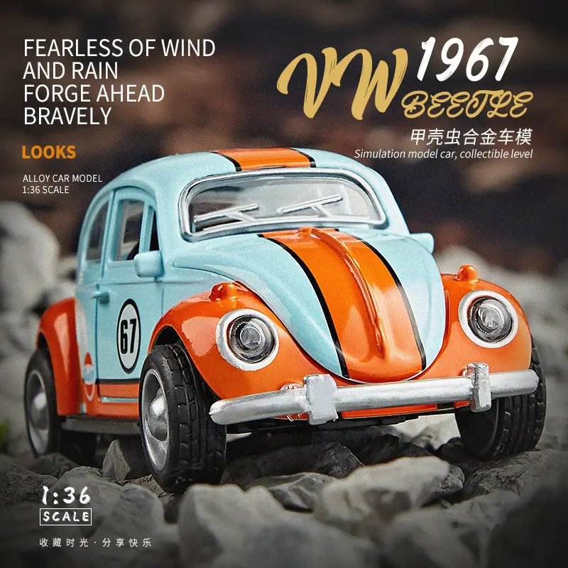 

1967 Beetle retro classic car Gulf Oil co-branded version flower alloy car model pull back car home decor metal figurine