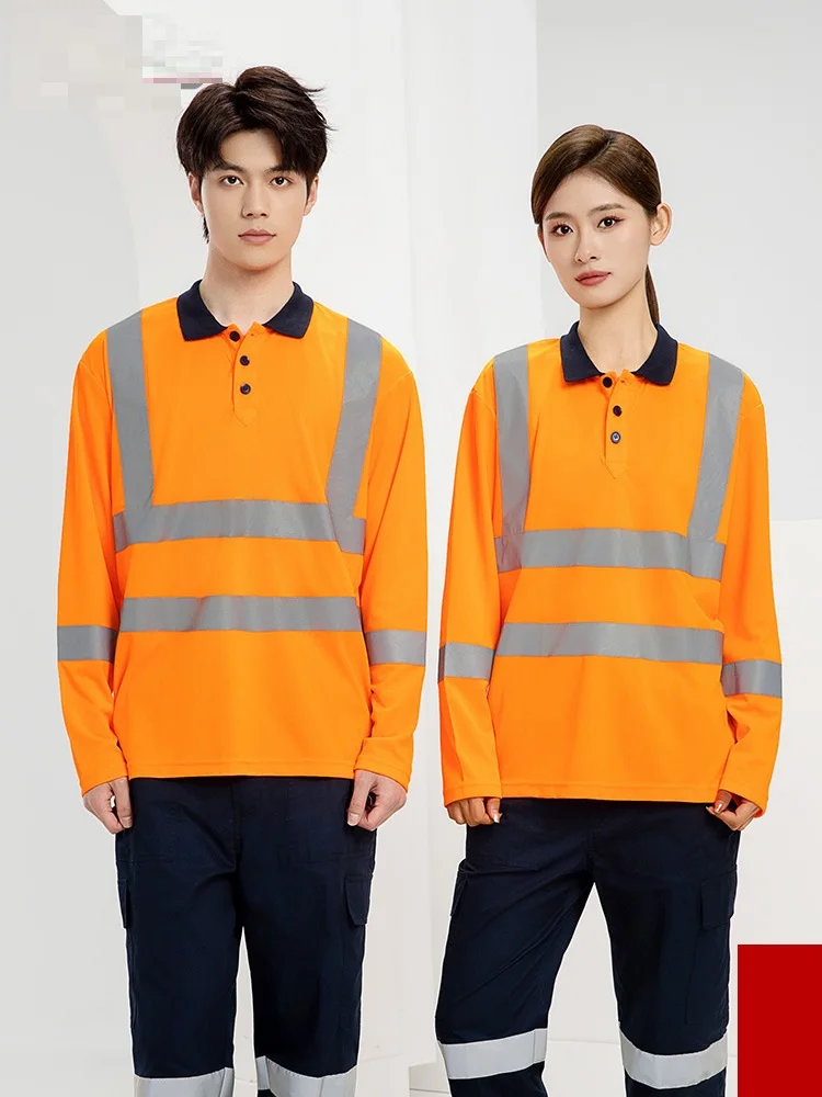 High Visibility Long Sleeve Safety Work Shirt Quick dry breathable polo shirt with pants Workshop Uniform Hi Vis work clothes5XL