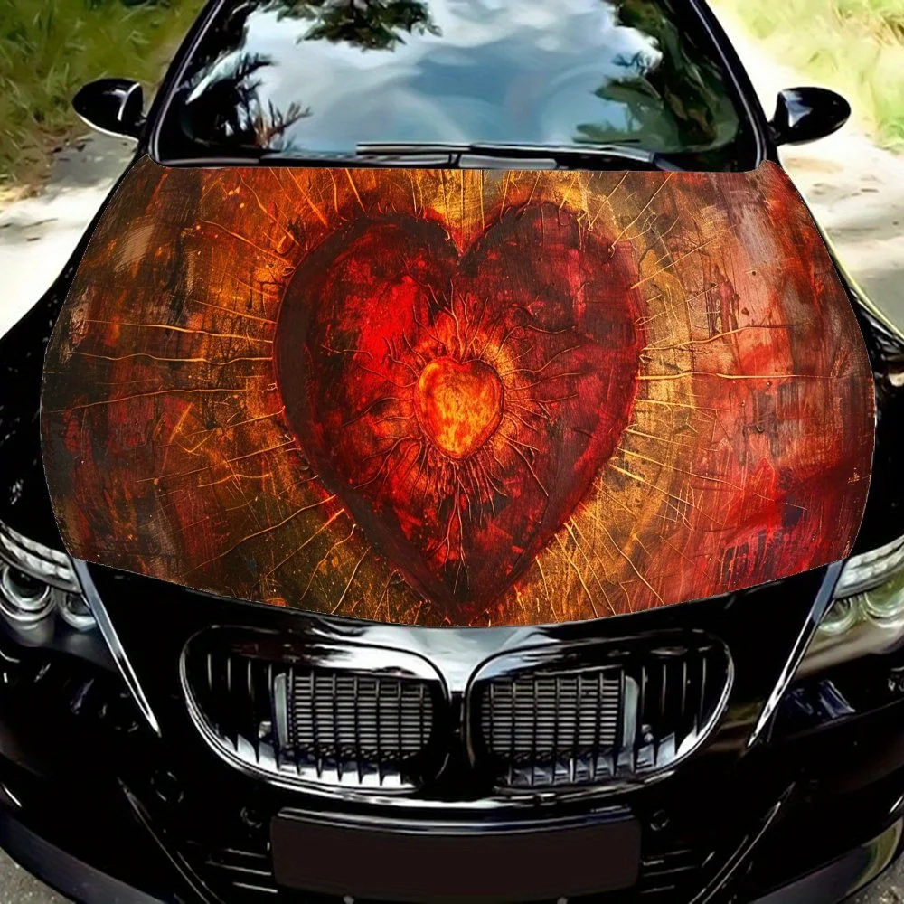 

Виниловая наклейка на капот автомобиля Passionate Heart Pulse, наклейка на двигатель автомобиля, водонепроницаемая самоклеящаяся крышка для упаковки автомобиля, универсальная C