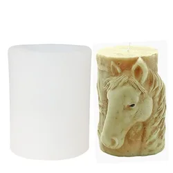 Horse Relief Design Pillar Silicone Candle Molds Animal Sugarcraft Chocolates Cake Baking Decor Mould DIY Wax Gypsum Craft
