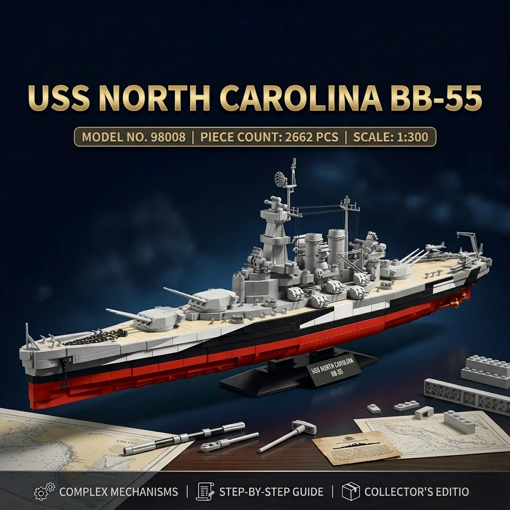 

DIY USS North Carolina Battleship Building Blocks 2662PCS MOC Military Navy Warship Bricks Model Construction Toy Adults Gift