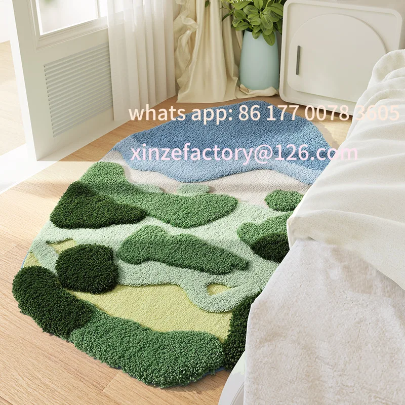 

Customizable Forest Moss Rug, Premium Flocked Bedroom Living Room Decor Carpet, 3D Textured Surface, Handcrafted High-Density
