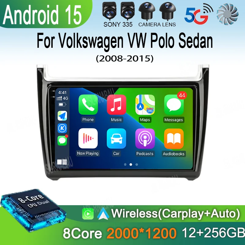 راديو السيارة 2Din أندرويد 15 ستيريو ل Volkswagen VW Polo Sedan 2008 -2015 نظام تحديد المواقع والملاحة الوسائط المتعددة مرآة L-البرك BT WIFI QLED DSP #2