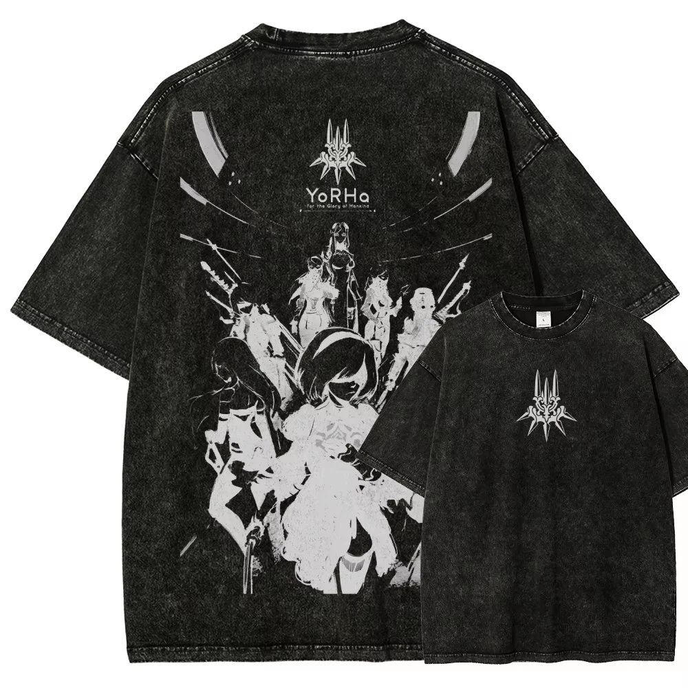 Nier Automata Washed Graphic T-Shirt 2026 Neues Modell Unisex Persönlichkeit Ganzjährig Streetwear Baumwoll-Oberteil – Detail 9