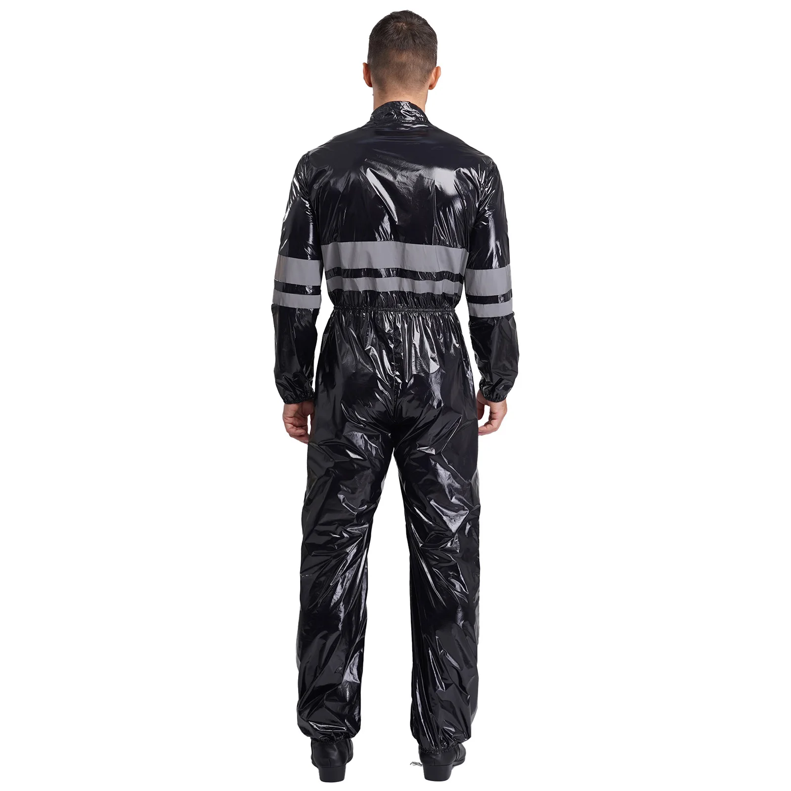 Mono resistente al agua con tiras reflectantes de alta visibilidad para hombre, traje con cuello levantado, manga larga, cintura elástica, mono con cremallera