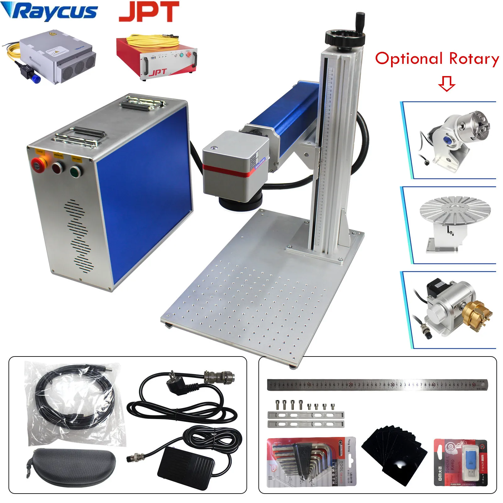 

Raycus JPT 20W 30W 50W Fiber Laser Metal Mark Engraver Machine Jewerly LOGO MARK Engraver Stainless Steel Gold w/ Rotary Axis