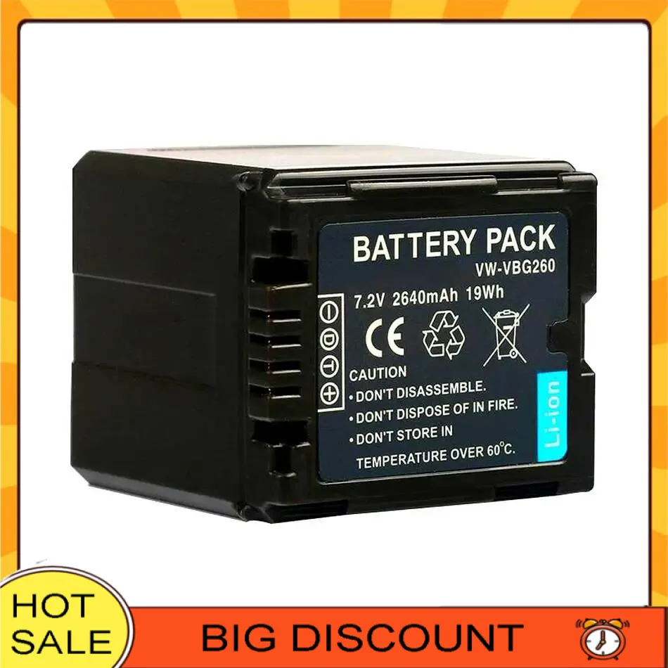 

Аккумулятор VW-VBG260 2640 мАч для Panasonic Sdr-SD600 SD700 H80S HMC73MC Hdc-HS20 Sdr-H40 Sdr-H48 Hdc-TM20 VW-VBG130 VW-VBG070