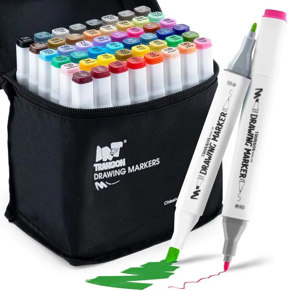 

48 Colors Alcohol Markers Dual-Tip Fine & Chisel for Drawing Coloring