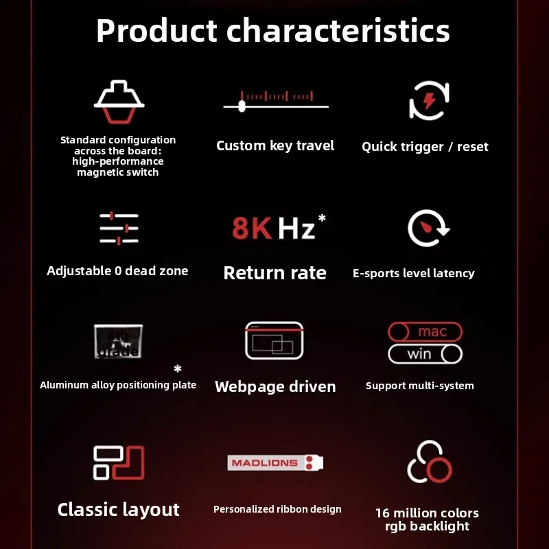FGG MADLIONS MAD60 MAD68 HE لوحة مفاتيح سلكية للألعاب 8k مفتاح مغناطيسي مشغل سريع الكمون المنخفض RGB لوحة مفاتيح ألعاب مخصصة