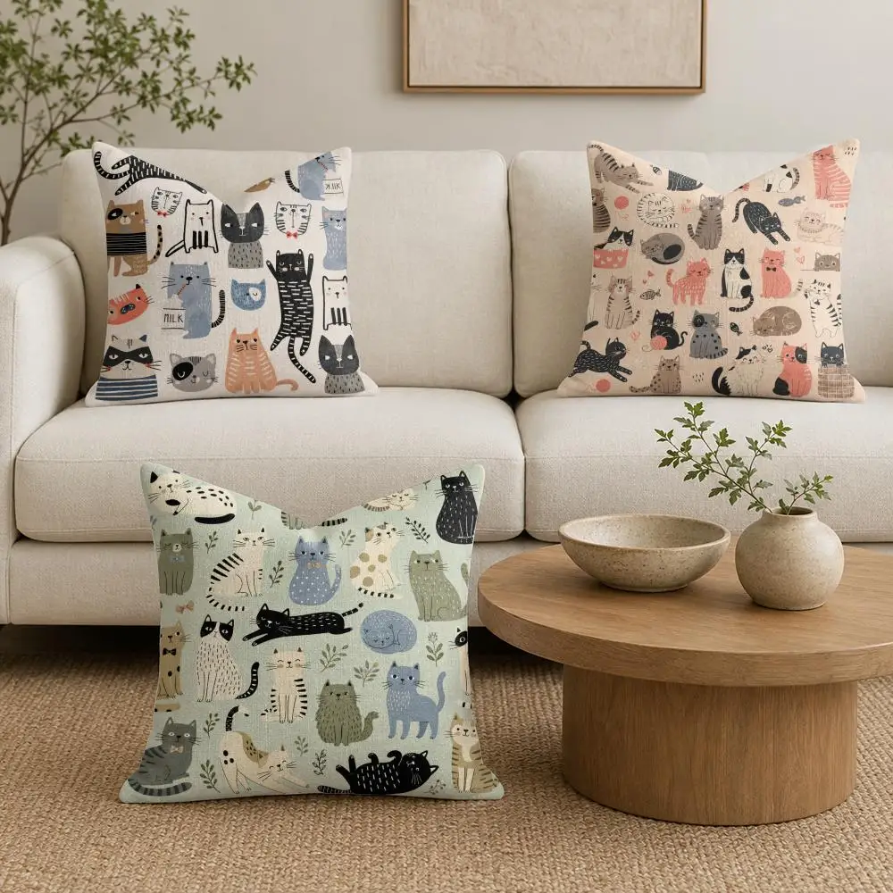 Funny Cats and Milk Bottle Cushion Cover Premium Linen Pillow Cover Durable Soft Breathable Washable Home Decor Cushion Case