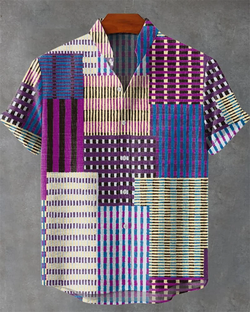 

New Vintage Fish Sardine Art 3D Printing Casual Fashion Linen Men's Standing Collar Short Sleeve Hawaiian Shirt