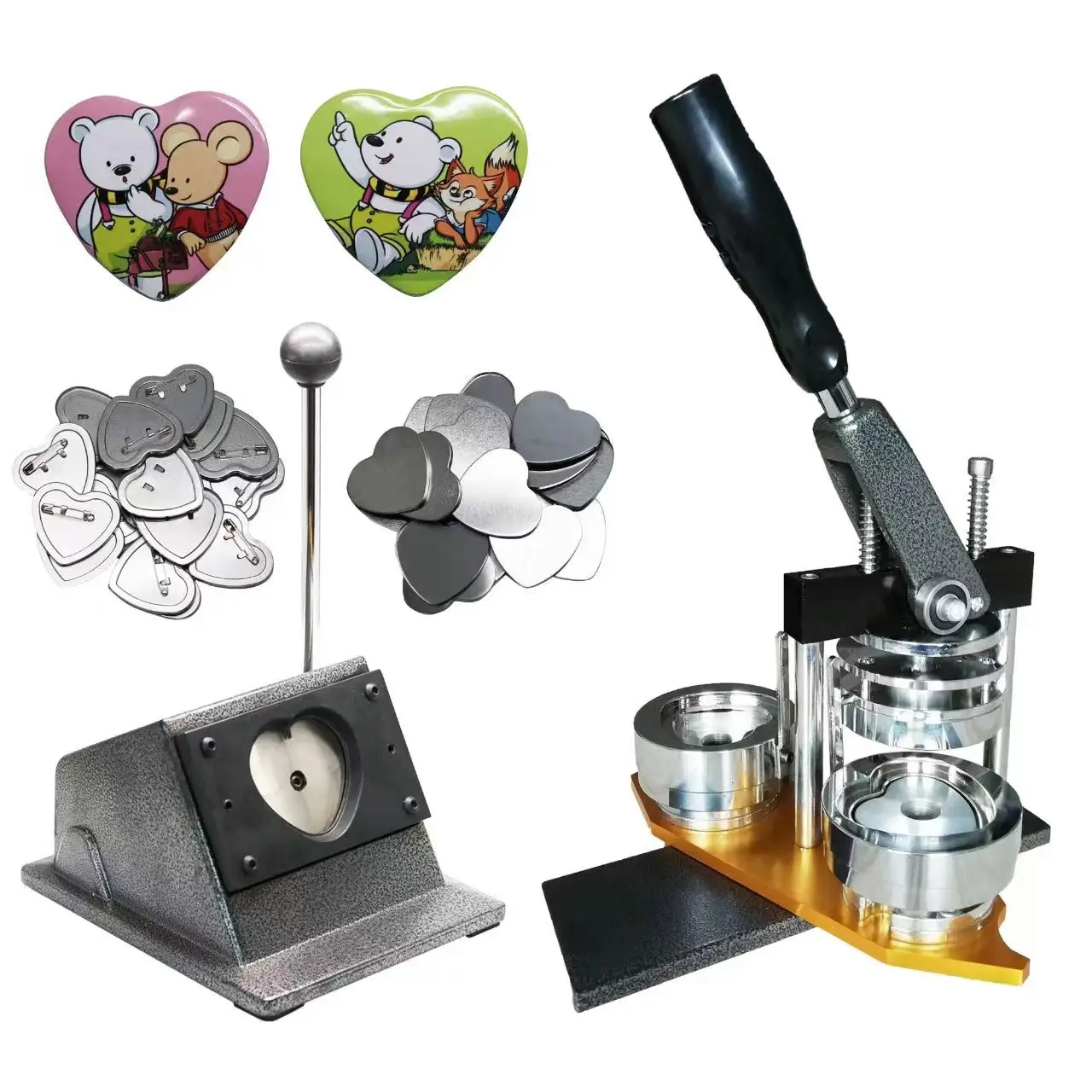 

Heart Shape Button Maker Kit Badge Making Machine+Paper Cutter+100Sets Badge Buttons