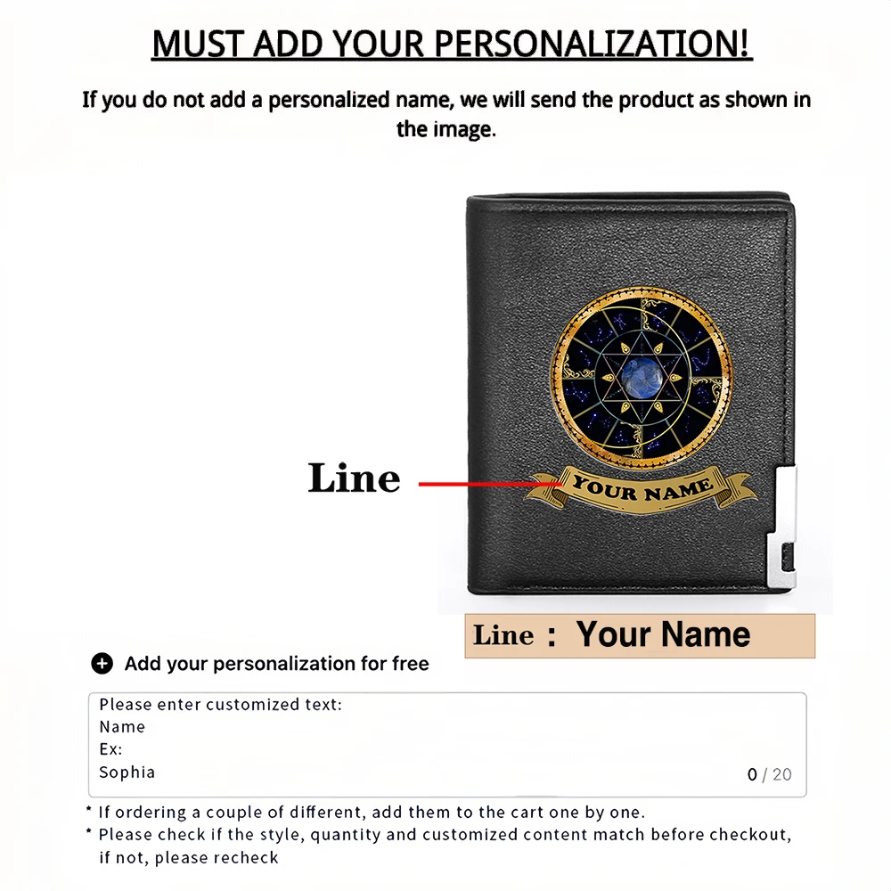 การออกแบบโหราศาสตร์วินเทจคลาสสิกส่วนบุคคลปรับแต่งชื่อหรือข้อความของคุณกระเป๋าสตางค์สั้นใส่บัตรผู้ชาย