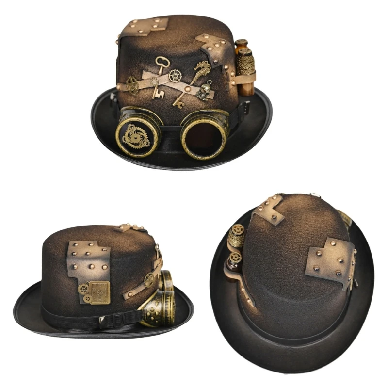 고글이있는 Steampunk 탑 햇 Halloween Bowler Top Hat 게이 재즈 모자 카니발 Dropship