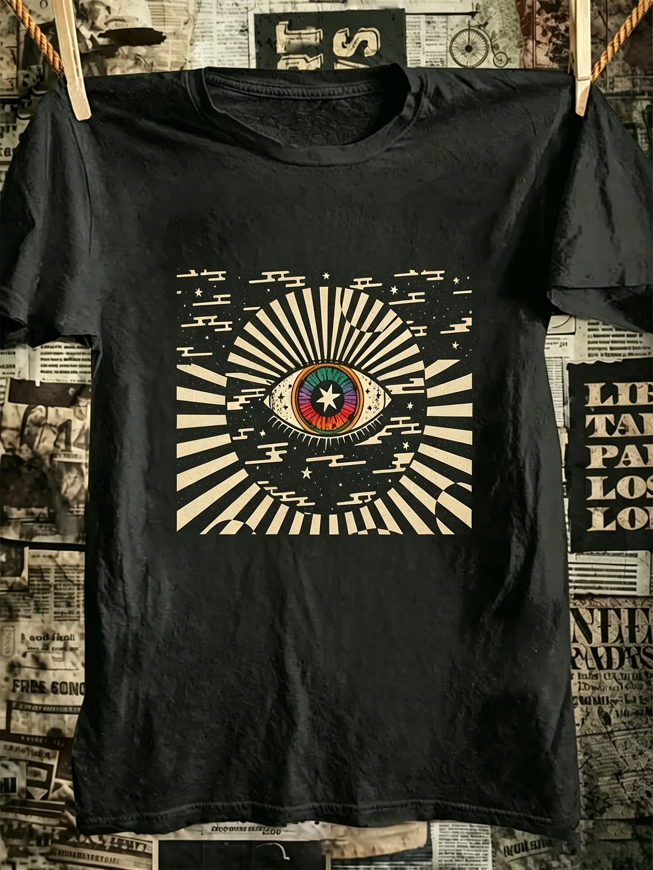 100% Cotton, Eye Pattern Printed T-shirt; Suitable for Daily Casual Wear, Versatile and Easy To Match; Perfect Gift, Comfortable Short Sleeves, Suitable for Outdoor, Travel and Sports Wear; Ideal Gift T-shirt, Holiday Goods.