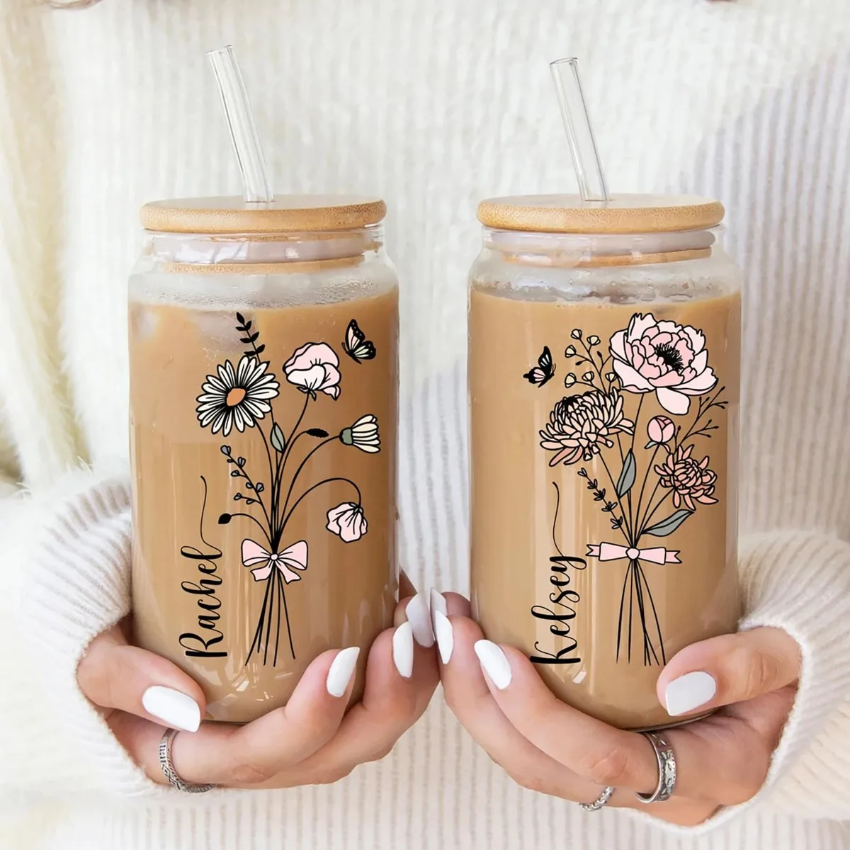 Customized Cute Cup Bottle With Lids Straw Coffee Cups Party Gift for Iced Coffee Juice Cup
