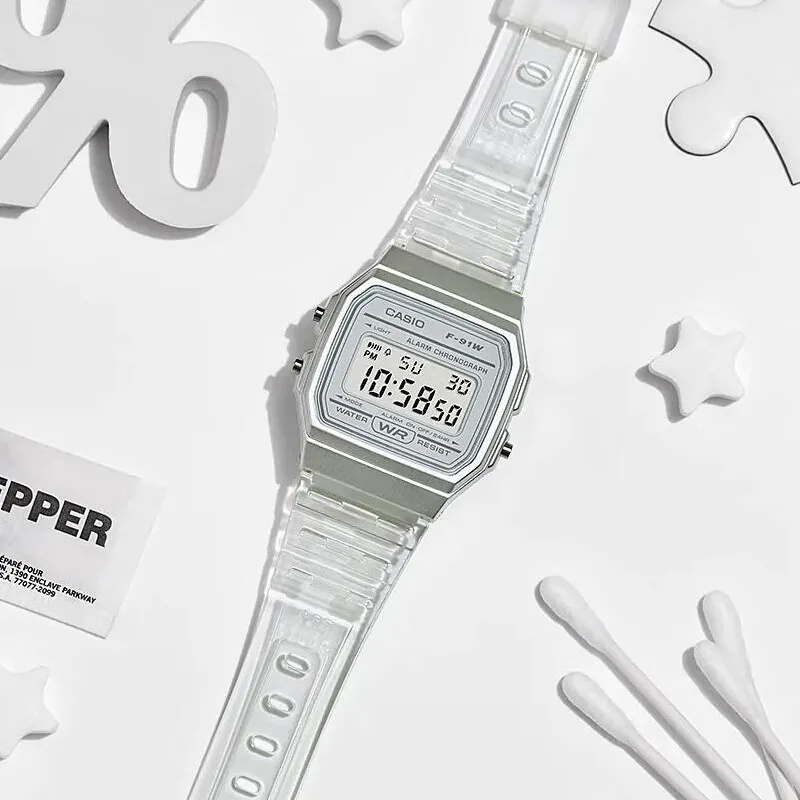 ساعة كاسيو للرجال صغيرة مربعة بسيطة ريترو مقاومة للماء LED ساعة كوارتز رقمية للجنسين ساعة الطالب العصرية للرجال WatchF-91WS-7
