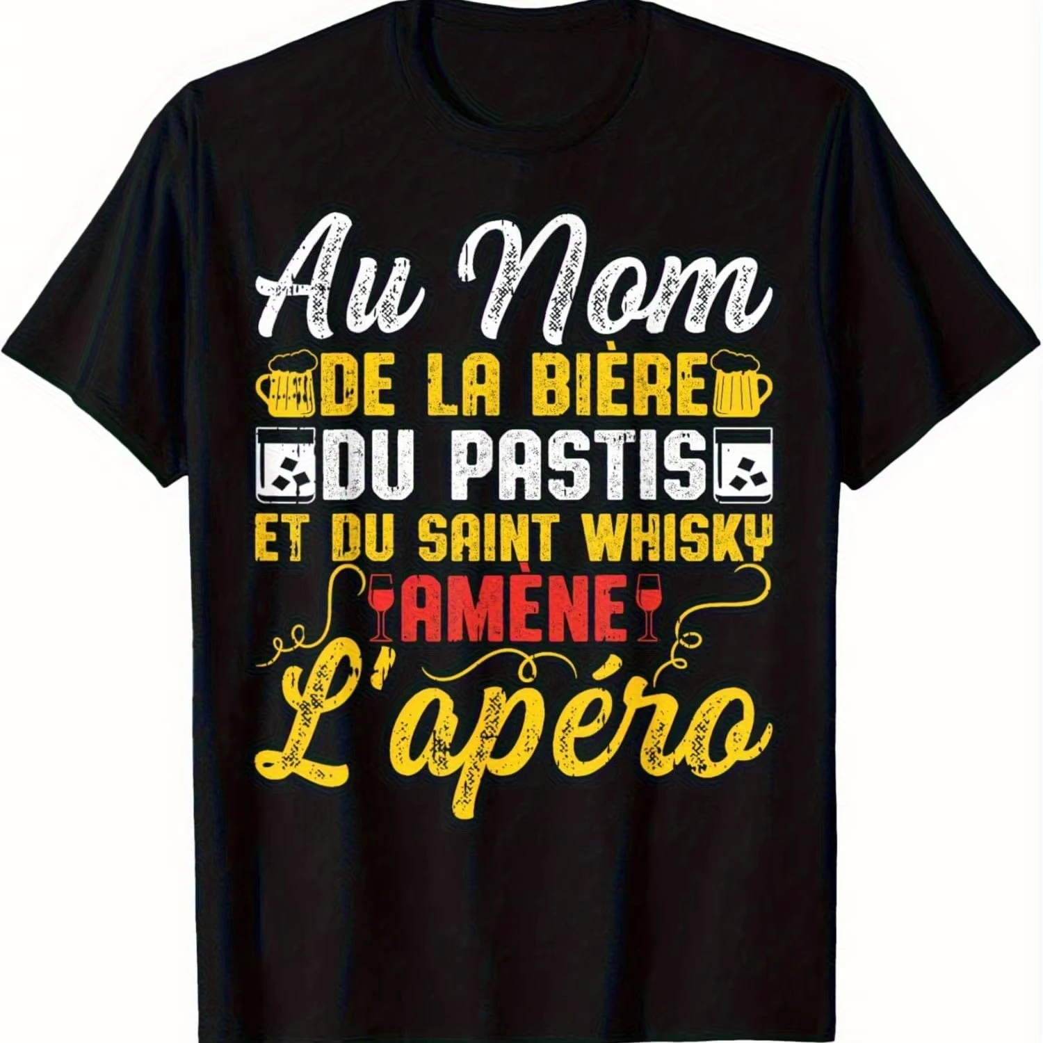 Camiseta divertida con estampado de cerveza francesa y Pastis para hombre, camiseta gráfica Au Nom De La Biere Et Du Pastis, camiseta negra con estampado de taza de cerveza