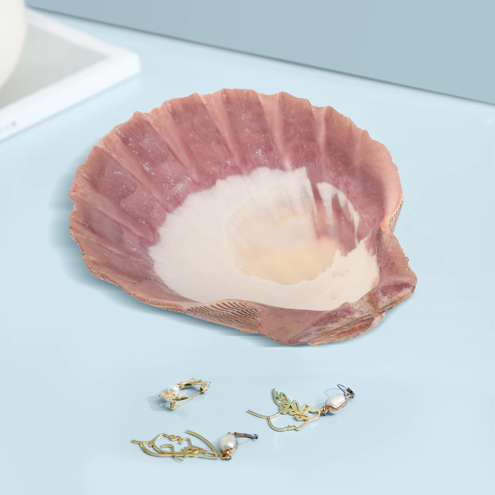 

Natural Seashell Jewelry Tray Fan Scalloped Design Storage Dish Ring Holder Trinket Bowl Vanity Display Plate Desktop Accessory