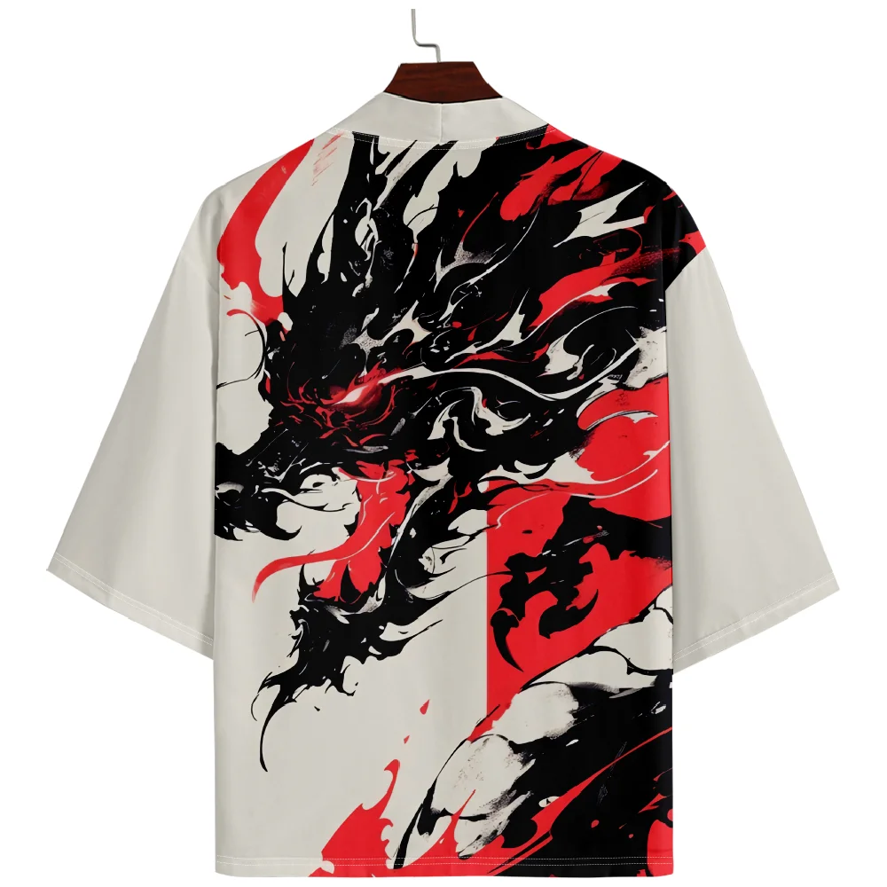 Zomer Vrouwen Kimono Vintage Dragon Print Haori Yukata Vrouwelijke Japanse Vest Meisje Cosplay Shirt Japan Kleding Mannen Shirt