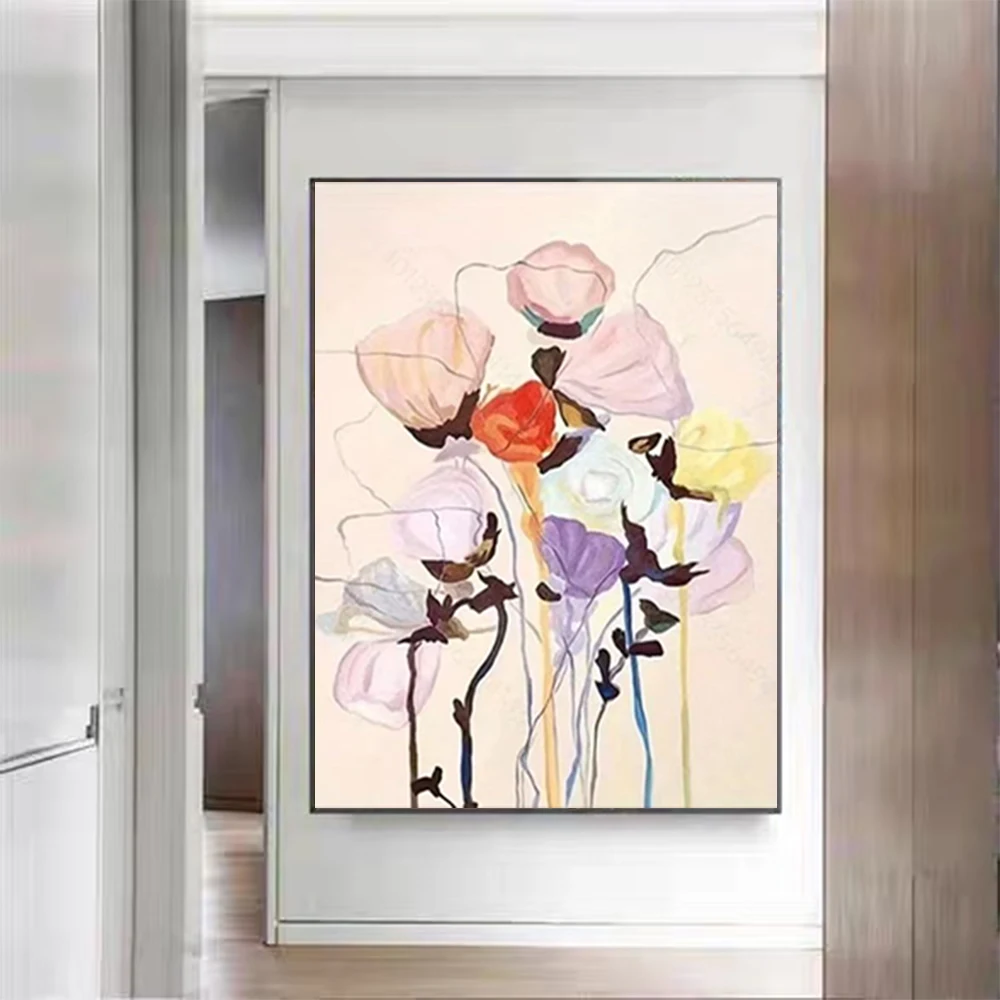

Light luxury modern home decoration painting hand-painted oil painting gold foil abstract painting flower canvas painting wall a