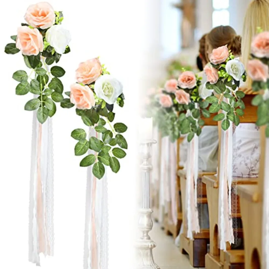 

16 Pcs Wedding Aisle Decorations Pew Flower for Wedding Ceremony Aisle Chair Artificial Rose Chair Back Floral Decoration with