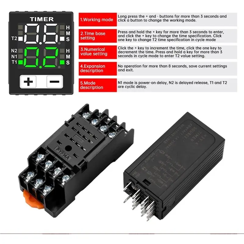 A19F-H3Y-4 Liquid Crystal Time Relay Dual Time With Base Digital Display Cycle Time Control Delayer Time Delay Relay 24V