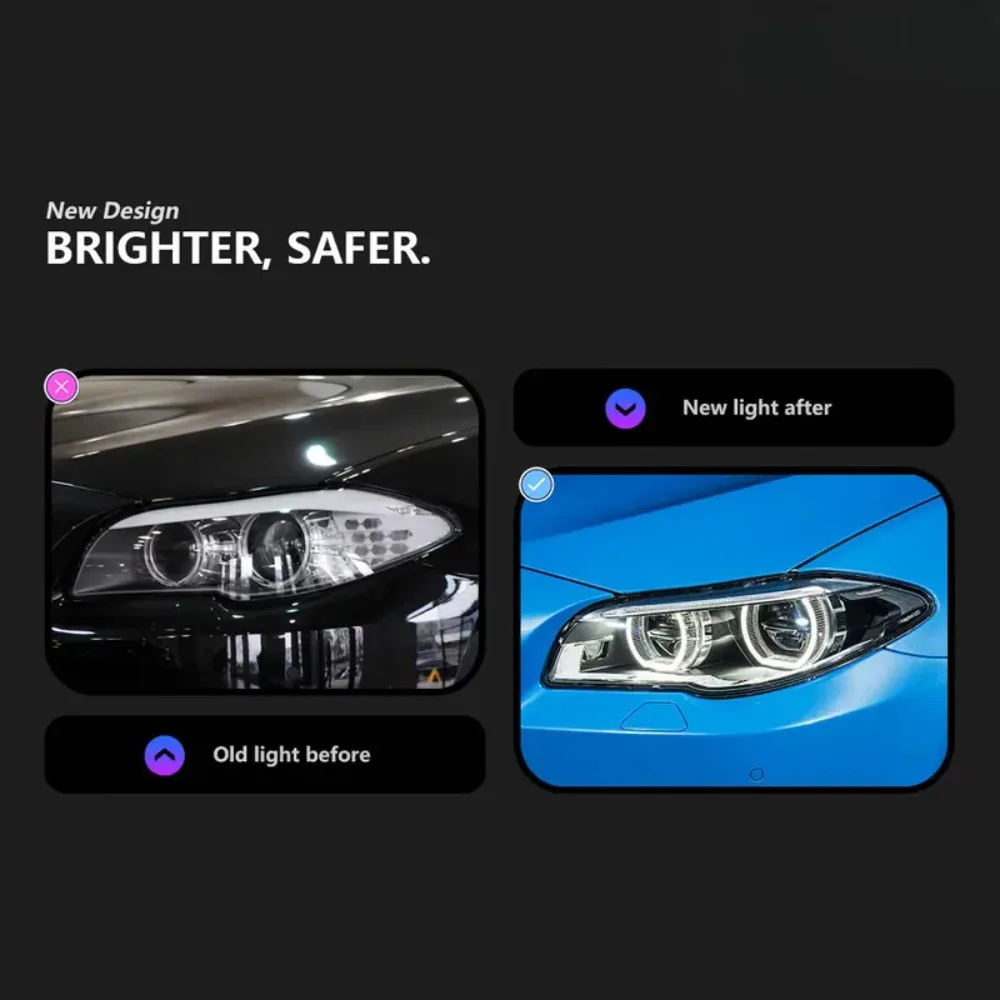 TYPY LED Angel Eyes Headlight Assembly For BMW 5 Series F10 F18 520i 525i 530i 2011-2017 Dual Lens White Halo DRL Day Running Light Sequential Dynamic Turn Signal Plug And Play Canbus No Error Car Front Headlamp Auto Replacement Upgrade Lighting Parts