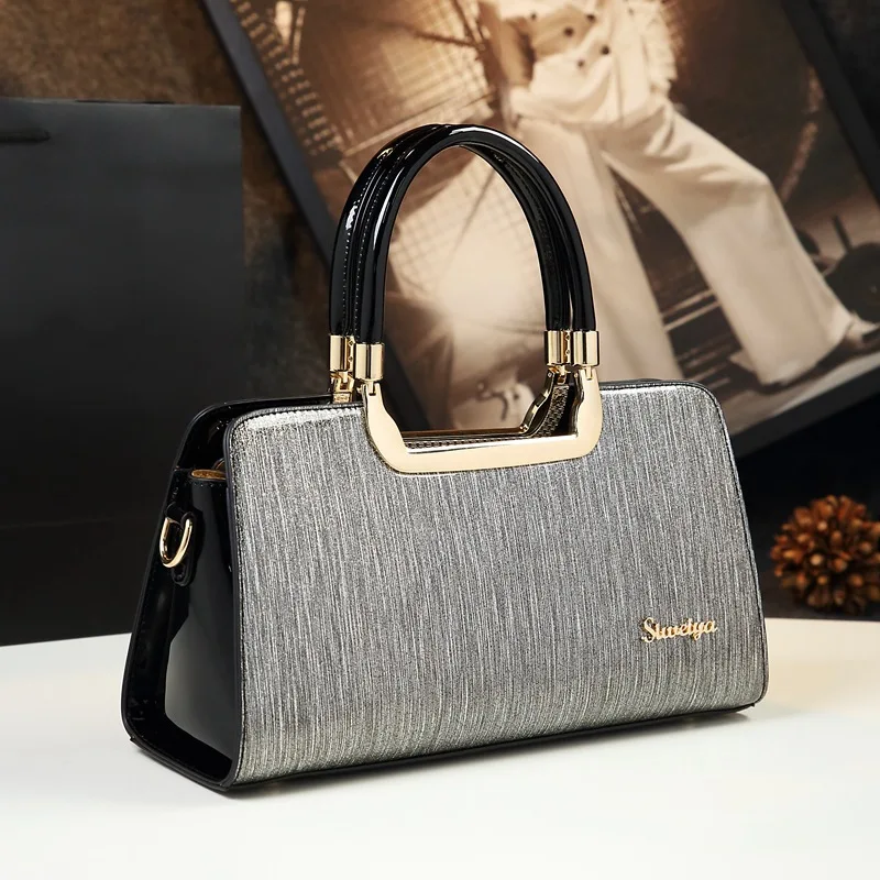 

New Fashion Simple Women s Handbag Shoulder Crossbody Middle Aged Pearl Glossy Leather Mom Bag