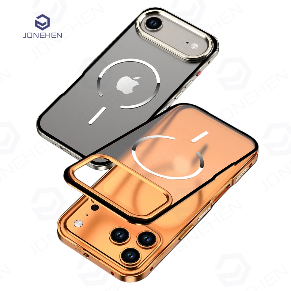 

Magnetic Buckle Bumper Aluminum Alloy Len Matte Case For iPhone 13 14 15 16 17 Pro Max Air Metal Frame Frosted Cover For Magsafe