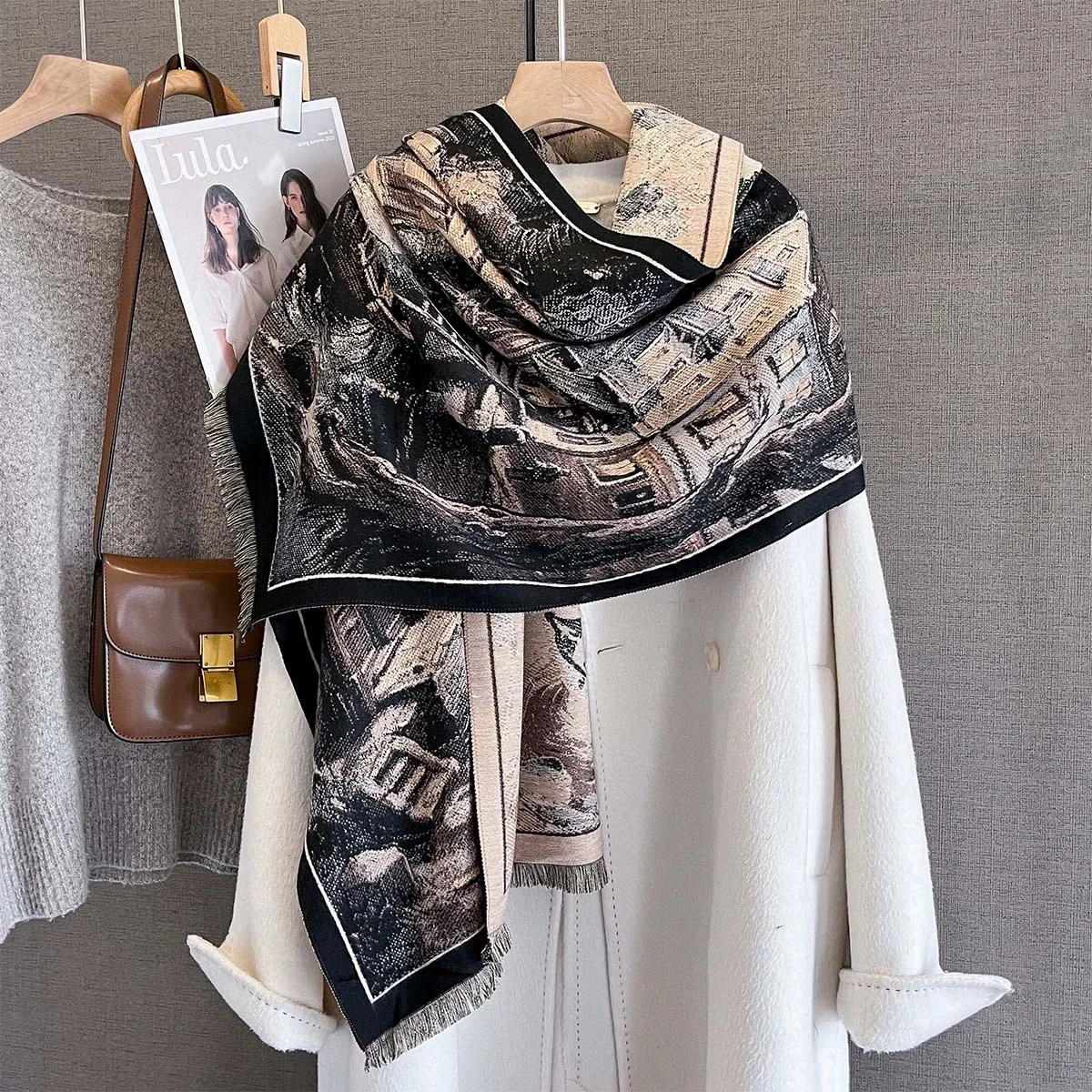 

2025 новый дизайн, зимний кашемировый шарф, женский элегантный теплый шарф из пашмины, пончо, шарфы, женская шаль с цветочным принтом Bufanda